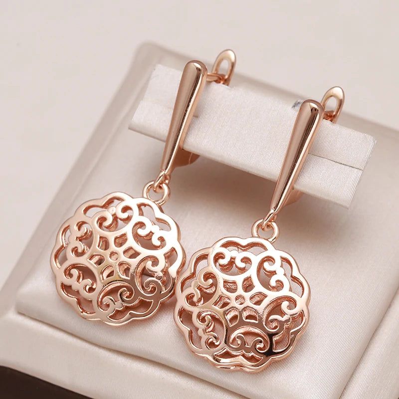 Trendy 585 Rose Gold Hollow Flower Drop Earrings - Statement Fashion Jewelry