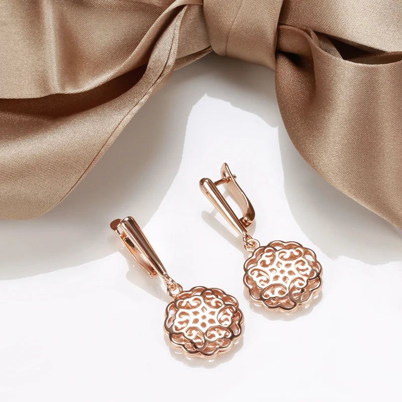 Trendy 585 Rose Gold Hollow Flower Drop Earrings - Statement Fashion Jewelry