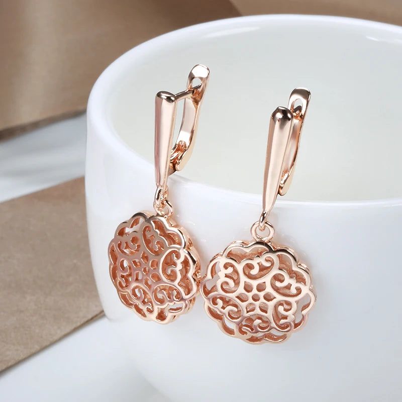 Trendy 585 Rose Gold Hollow Flower Drop Earrings - Statement Fashion Jewelry