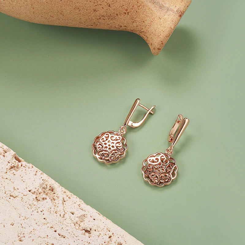 Trendy 585 Rose Gold Hollow Flower Drop Earrings - Statement Fashion Jewelry