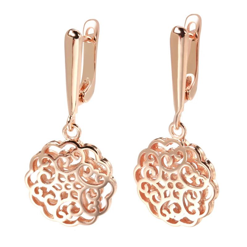 Trendy 585 Rose Gold Hollow Flower Drop Earrings - Statement Fashion Jewelry