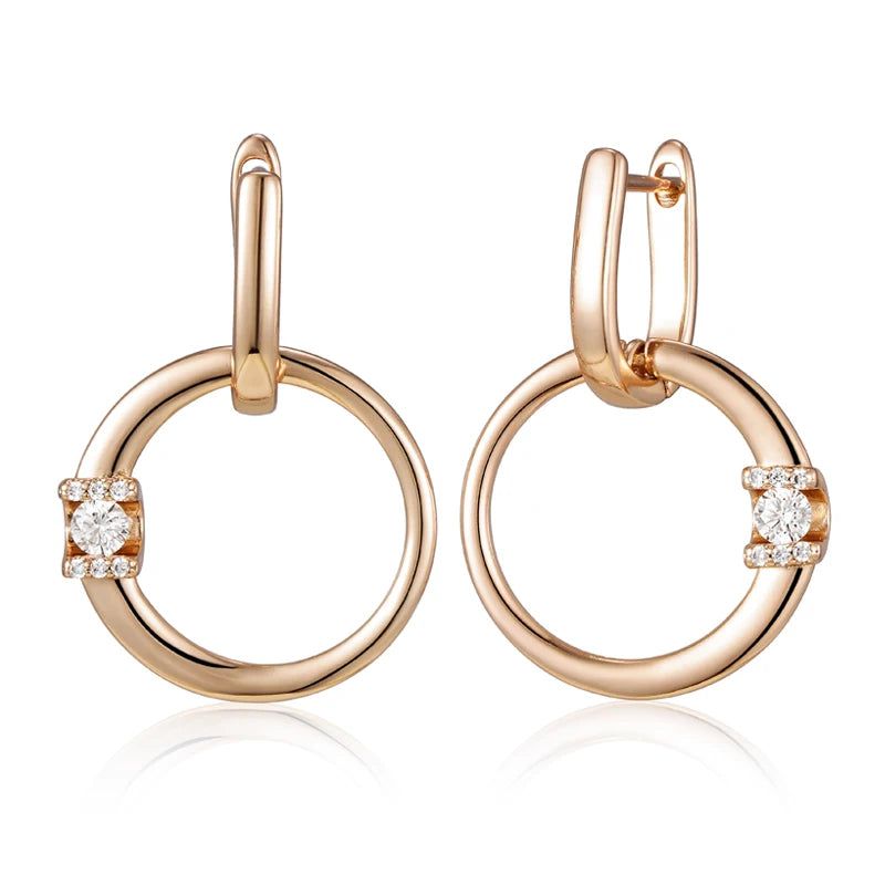 Trendy 585 Rose Gold Hollow Round Drop Earrings with Shiny Natural Zircon