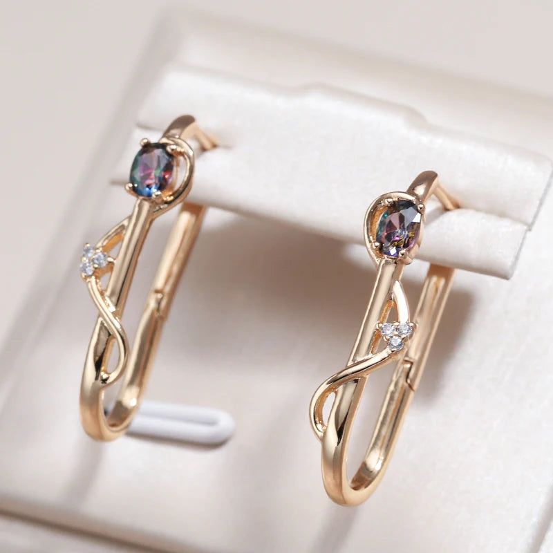 Trendy 585 Rose Gold Long Earrings with Natural Zircon - Luxurious Elegant Accessories