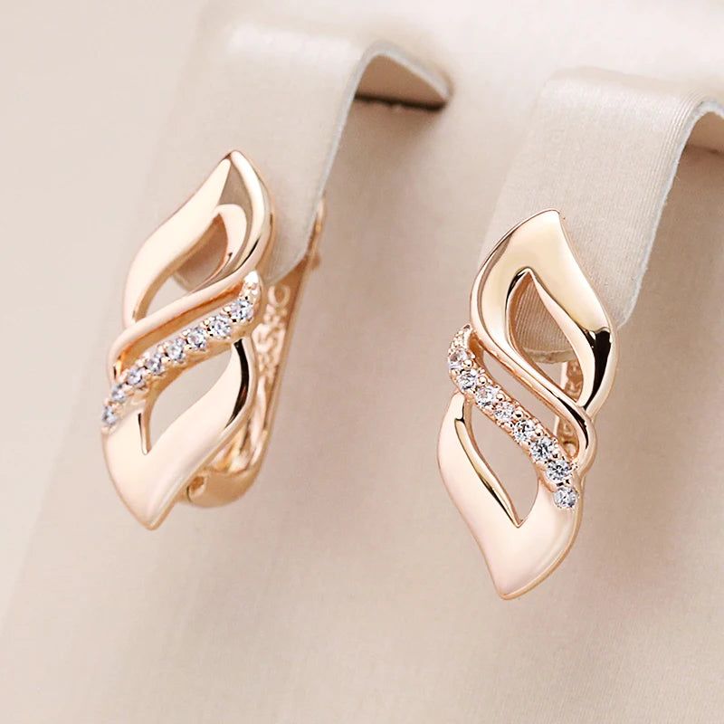 Trendy 585 Rose Gold Plated Drop Earrings with Natural Zircon Accents