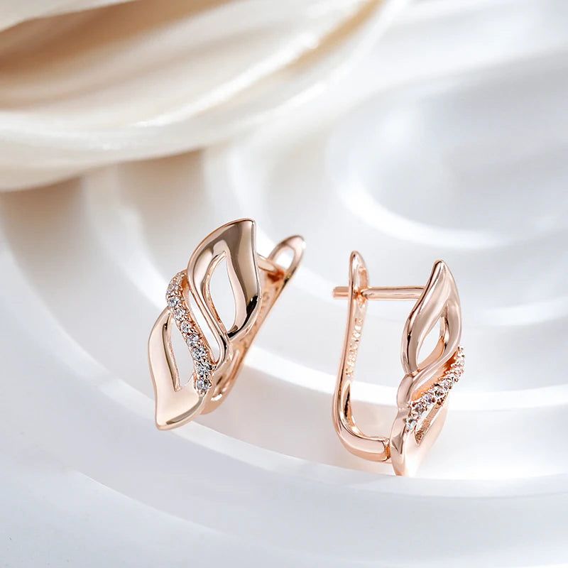 Trendy 585 Rose Gold Plated Drop Earrings with Natural Zircon Accents