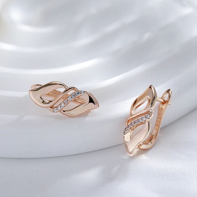 Trendy 585 Rose Gold Plated Drop Earrings with Natural Zircon Accents