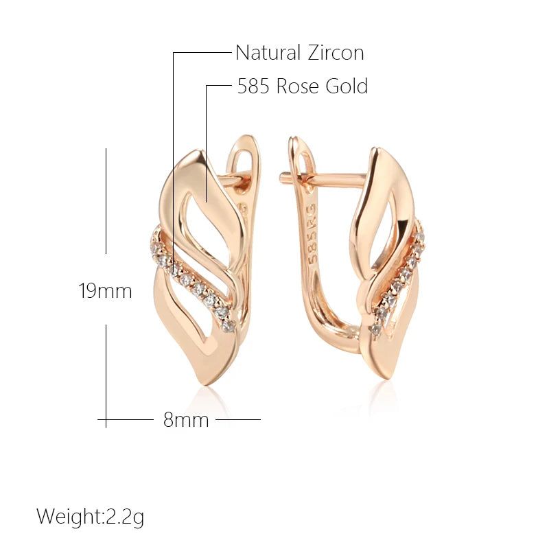 Trendy 585 Rose Gold Plated Drop Earrings with Natural Zircon Accents