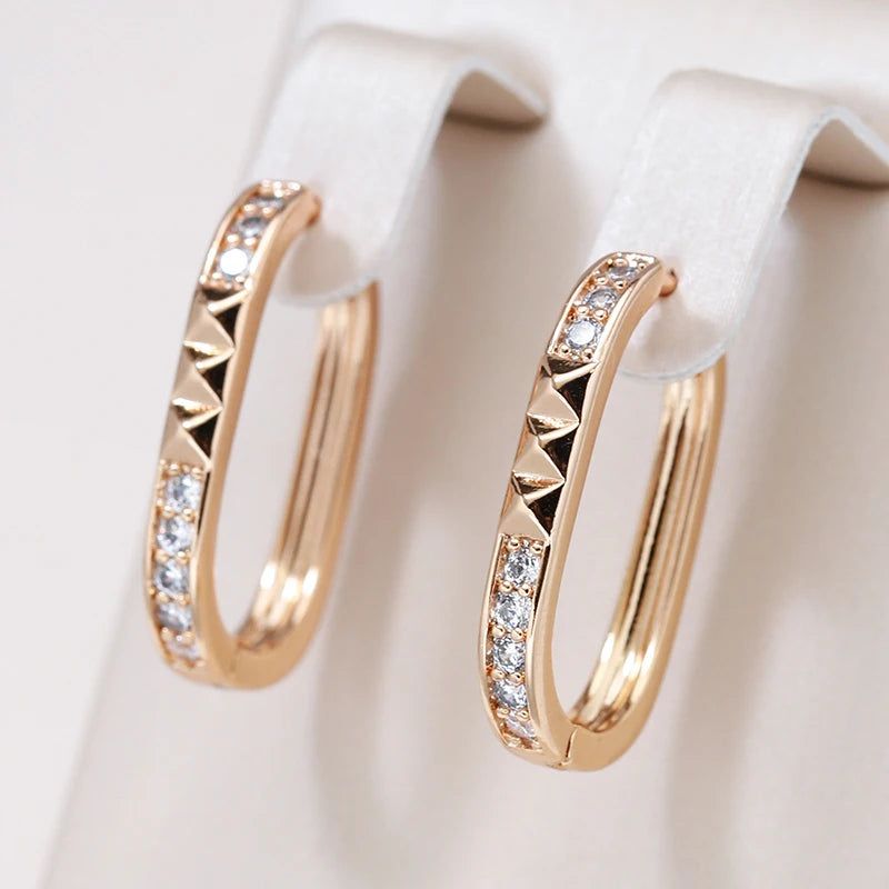 Trendy 585 Rose Gold Square Hoop Earrings with Natural Zircon - Minimalist Jewelry