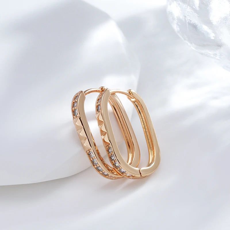 Trendy 585 Rose Gold Square Hoop Earrings with Natural Zircon - Minimalist Jewelry