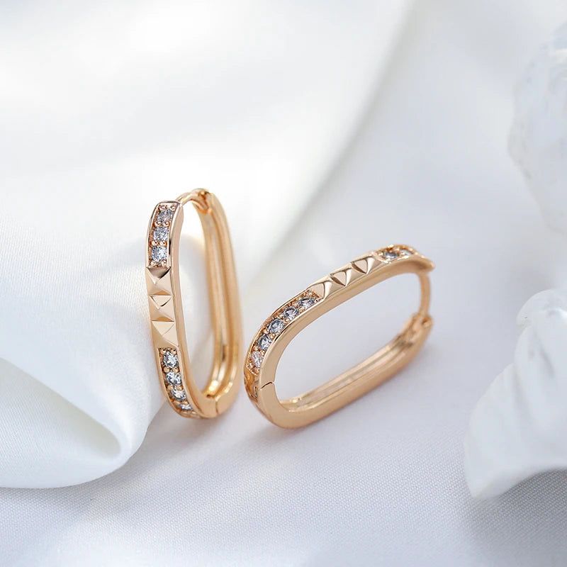 Trendy 585 Rose Gold Square Hoop Earrings with Natural Zircon - Minimalist Jewelry