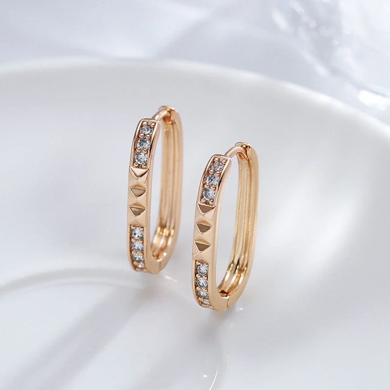 Trendy 585 Rose Gold Square Hoop Earrings with Natural Zircon - Minimalist Jewelry