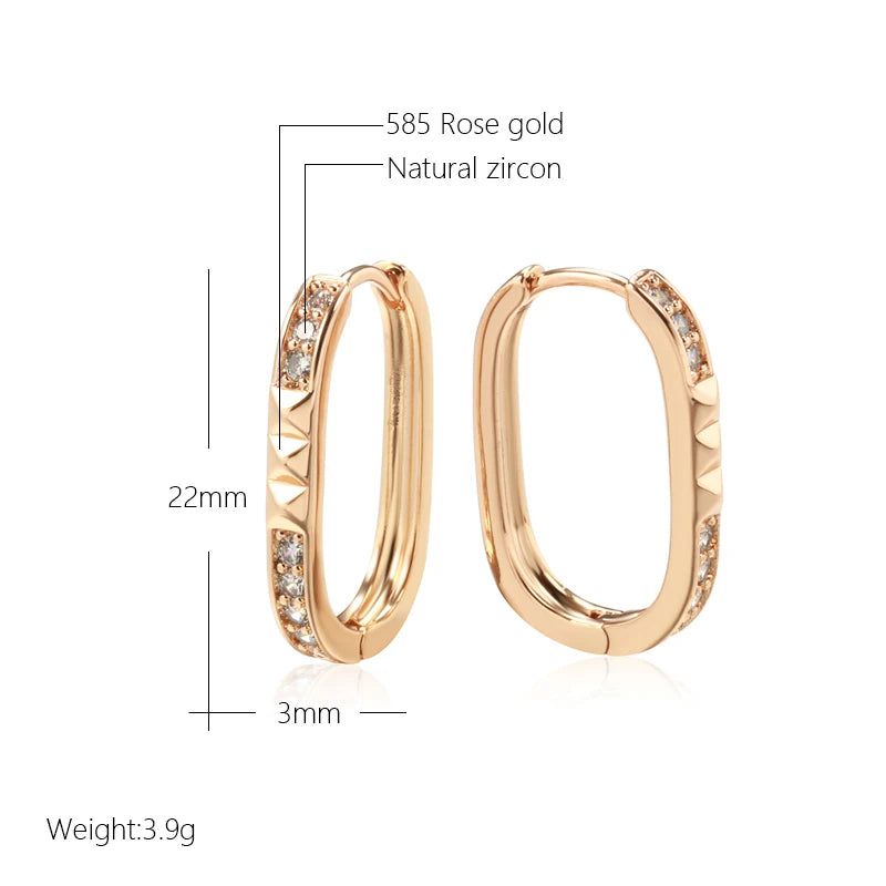 Trendy 585 Rose Gold Square Hoop Earrings with Natural Zircon - Minimalist Jewelry