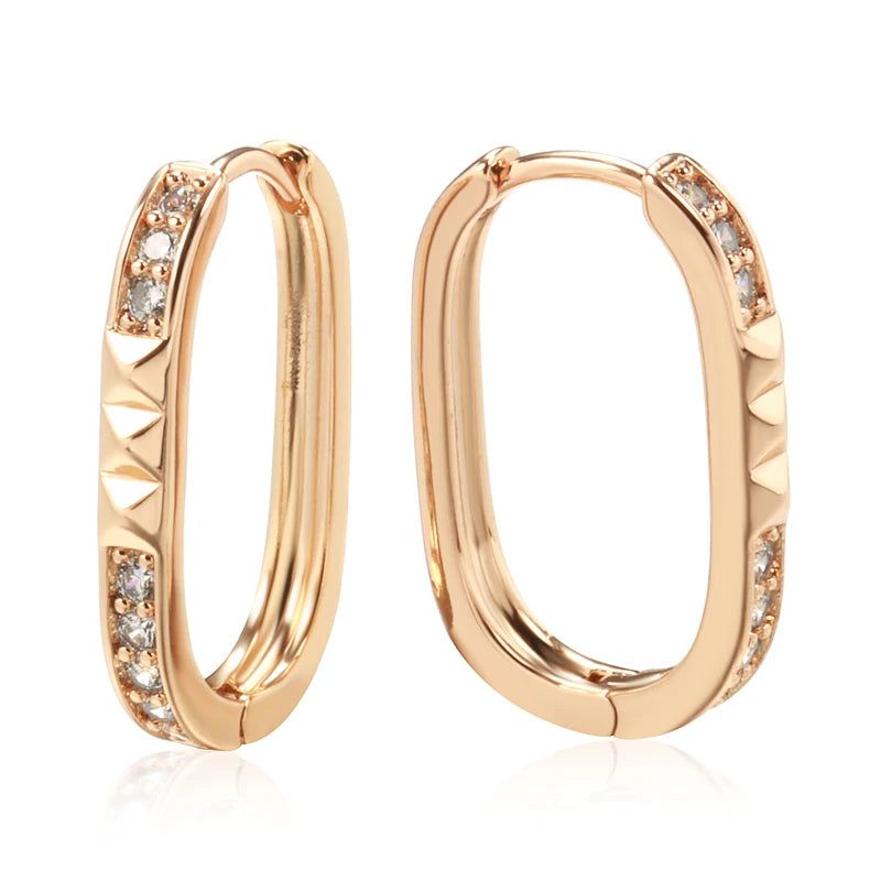 Trendy 585 Rose Gold Square Hoop Earrings with Natural Zircon - Minimalist Jewelry