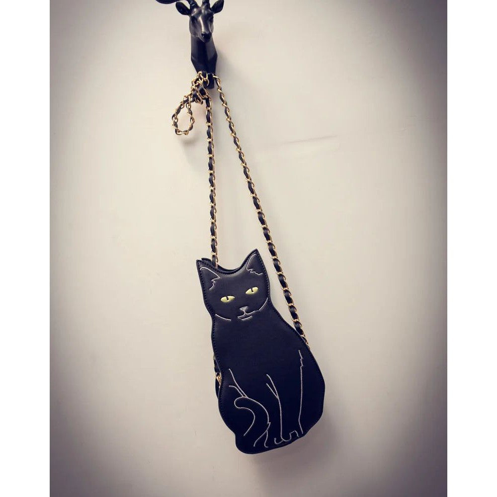 Trendy BLACK CAT Chain Crossbody Bag for Women - Unique Animal-Themed Messenger Purse