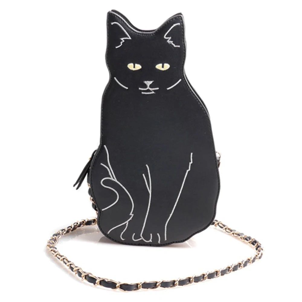 Trendy BLACK CAT Chain Crossbody Bag for Women - Unique Animal-Themed Messenger Purse