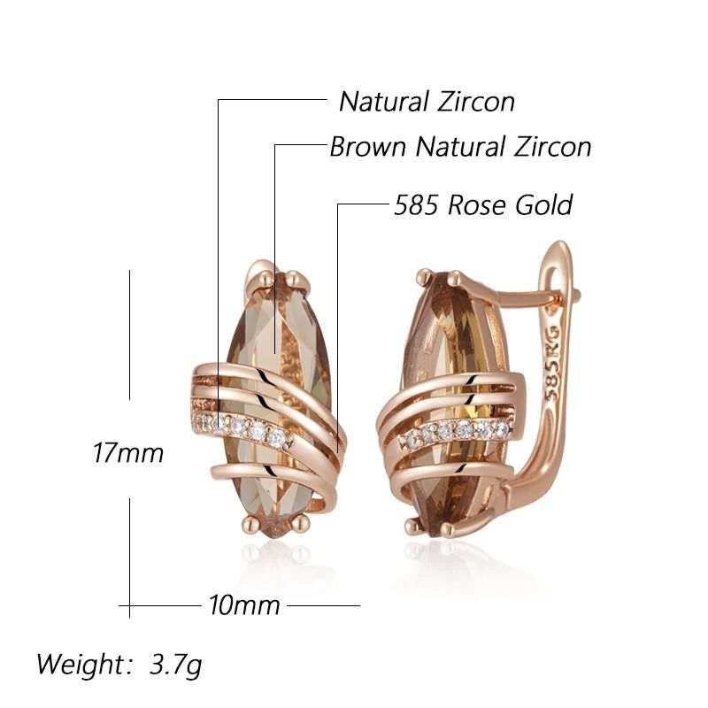 Trendy Brown Zircon Geometric Earrings in 585 Rose Gold - Unique High-Quality Fashion Jewelry