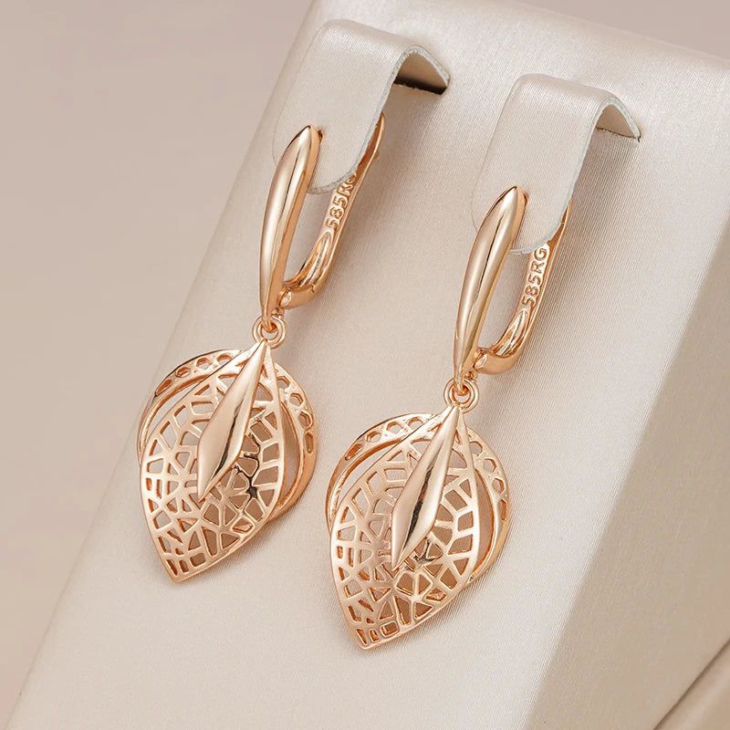 Trendy Geometric Hollow Drop Earrings in 585 Rose Gold Finish