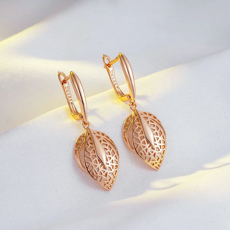 Trendy Geometric Hollow Drop Earrings in 585 Rose Gold Finish