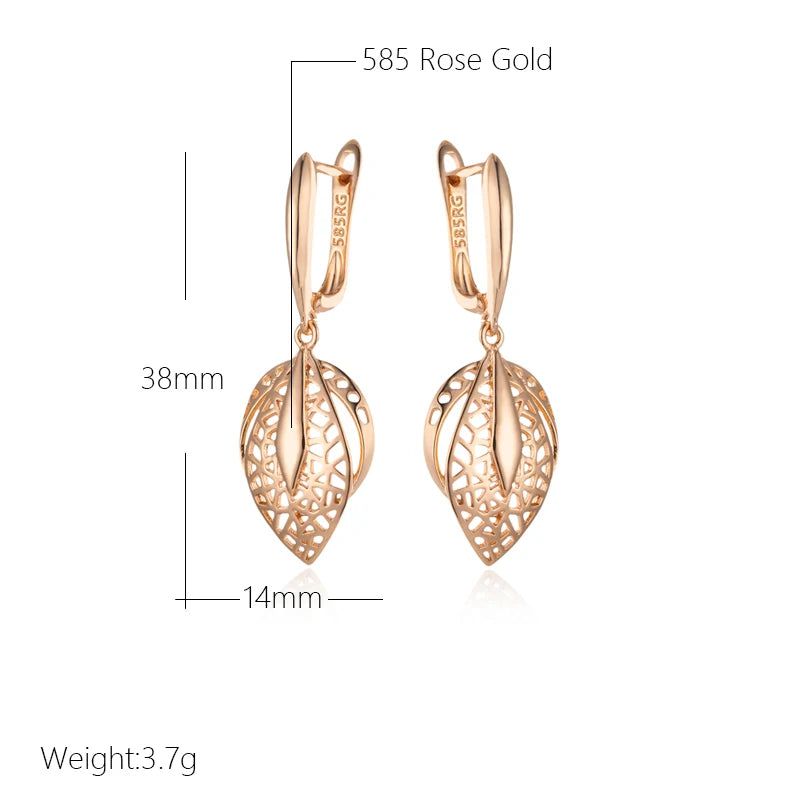 Trendy Geometric Hollow Drop Earrings in 585 Rose Gold Finish