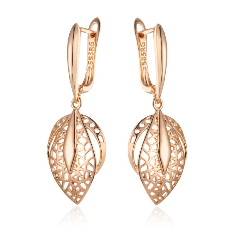 Trendy Geometric Hollow Drop Earrings in 585 Rose Gold Finish