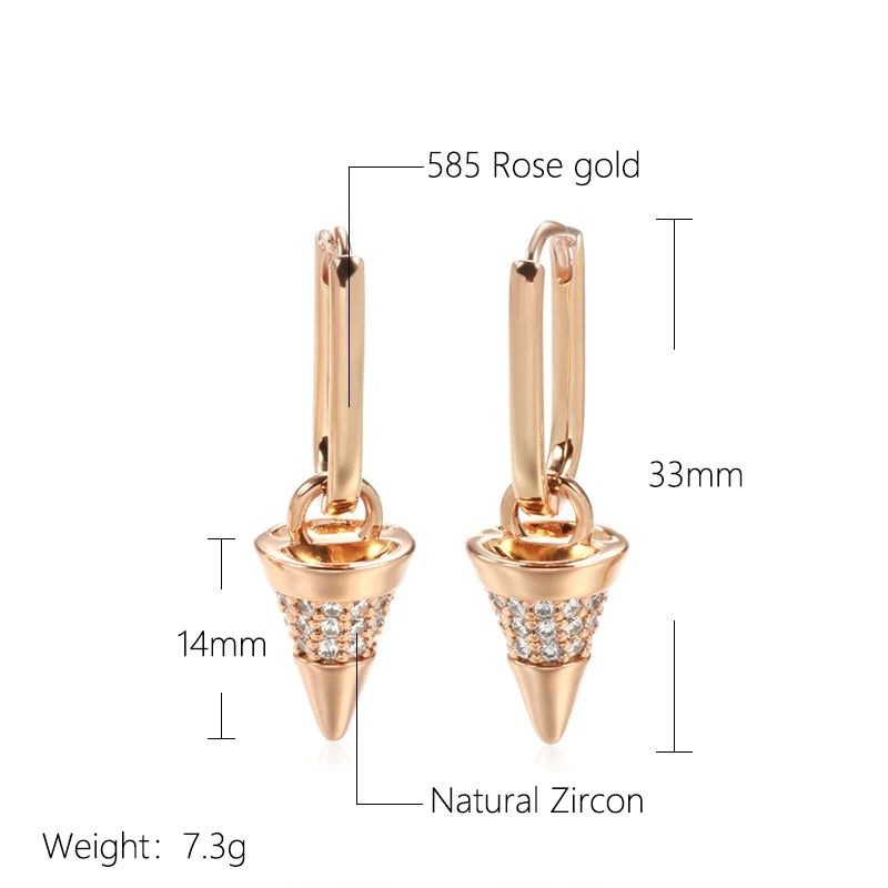 Trendy Geometric Rose Gold Cone Drop Earrings with Natural Zircon - Luxurious Jewelry Piece