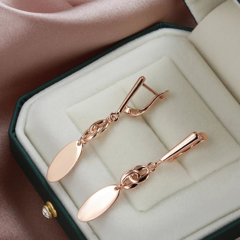 Trendy Geometric Rose Gold Dangle Earrings in Glossy Finish - High-Quality Fashion Jewelry