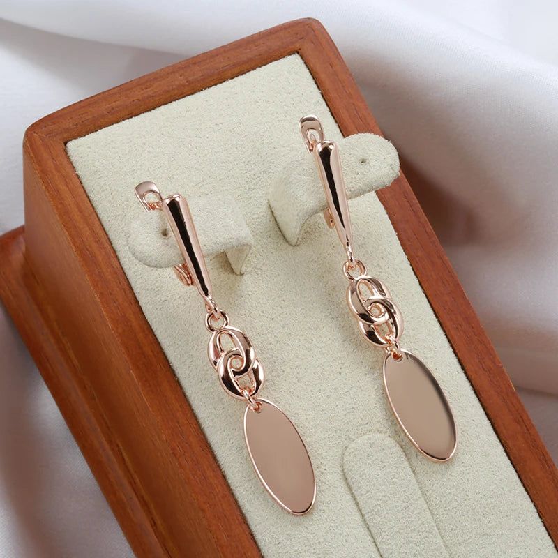 Trendy Geometric Rose Gold Dangle Earrings in Glossy Finish - High-Quality Fashion Jewelry