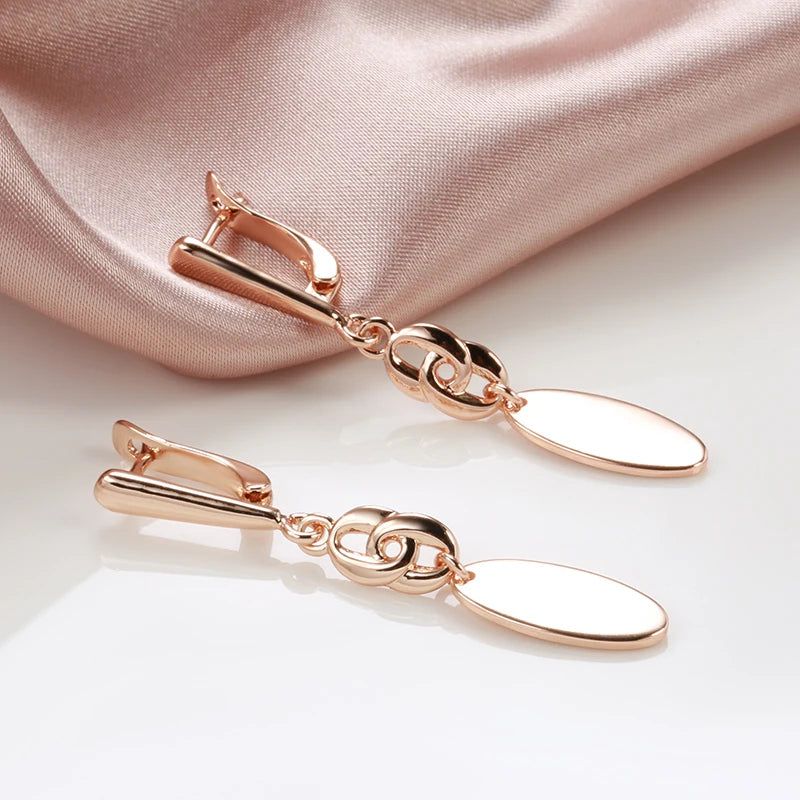 Trendy Geometric Rose Gold Dangle Earrings in Glossy Finish - High-Quality Fashion Jewelry