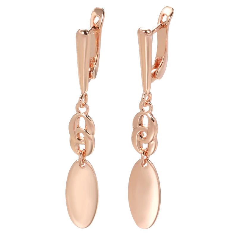 Trendy Geometric Rose Gold Dangle Earrings in Glossy Finish - High-Quality Fashion Jewelry