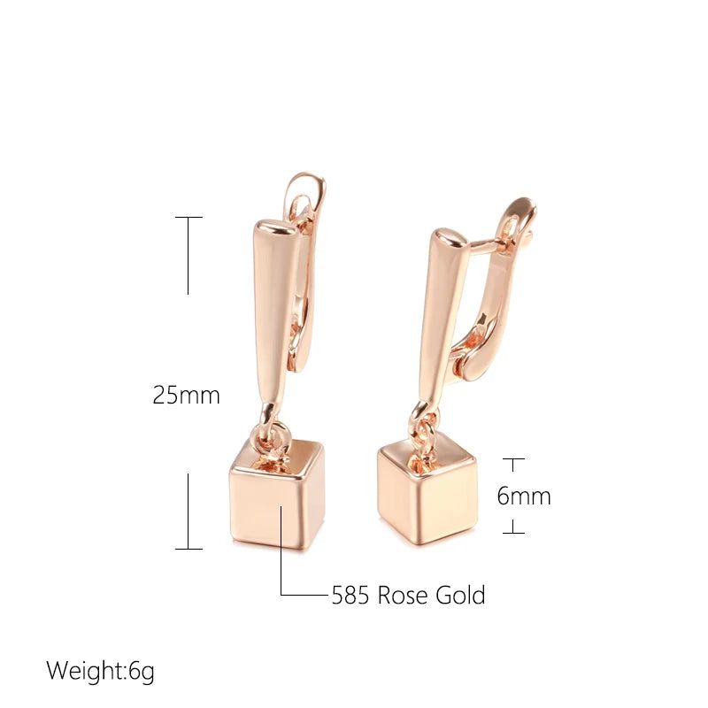 Trendy Geometric Rose Gold Dangle Earrings with Glossy Finish and Square Pendant