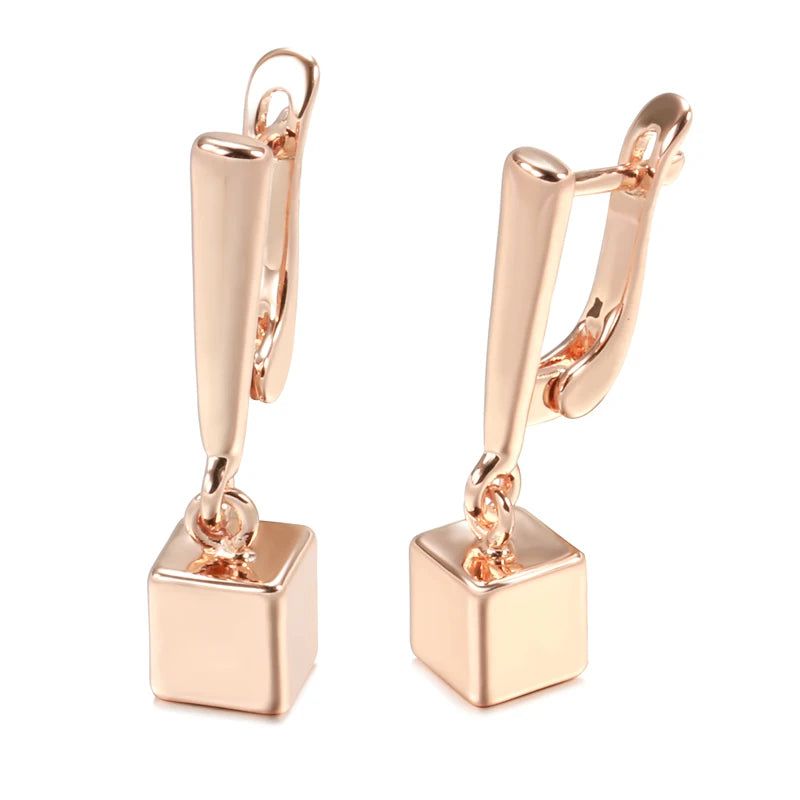 Trendy Geometric Rose Gold Dangle Earrings with Glossy Finish and Square Pendant