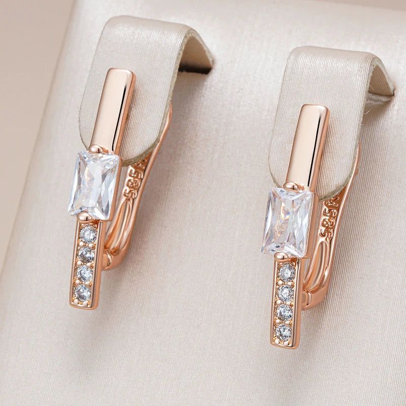 Trendy Geometric Rose Gold Drop Earrings with Natural Zircon for Bridal Elegance