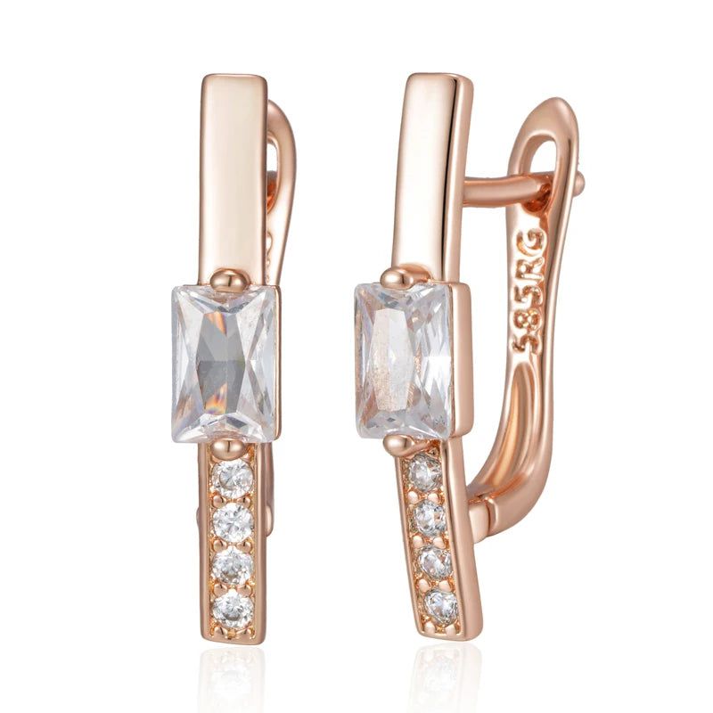 Trendy Geometric Rose Gold Drop Earrings with Natural Zircon for Bridal Elegance