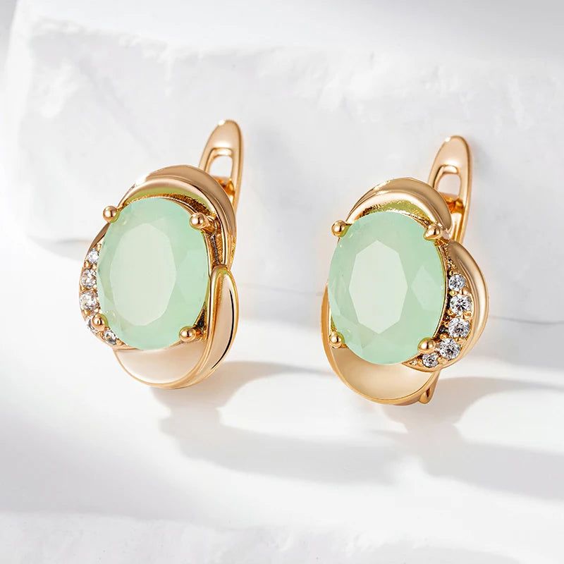 Trendy Hot Green Zircon Drop Earrings in 585 Rose Gold for Elegant Occasions