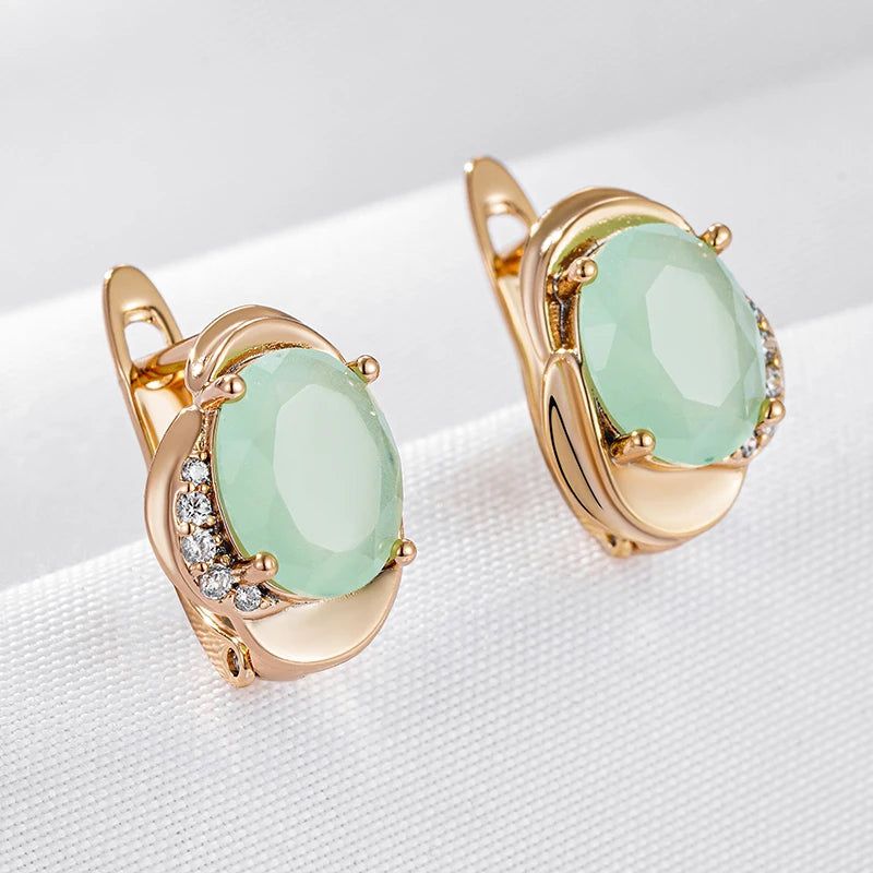 Trendy Hot Green Zircon Drop Earrings in 585 Rose Gold for Elegant Occasions