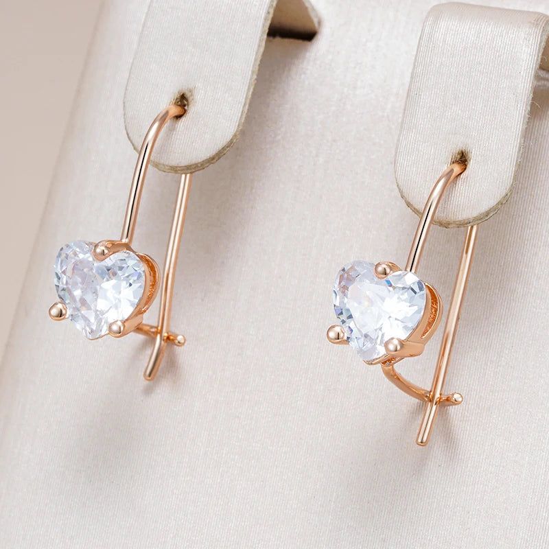 Trendy Rose Gold Children's Earrings with Shiny Natural Zircon for Fashionable Kids