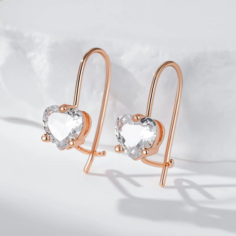 Trendy Rose Gold Children's Earrings with Shiny Natural Zircon for Fashionable Kids