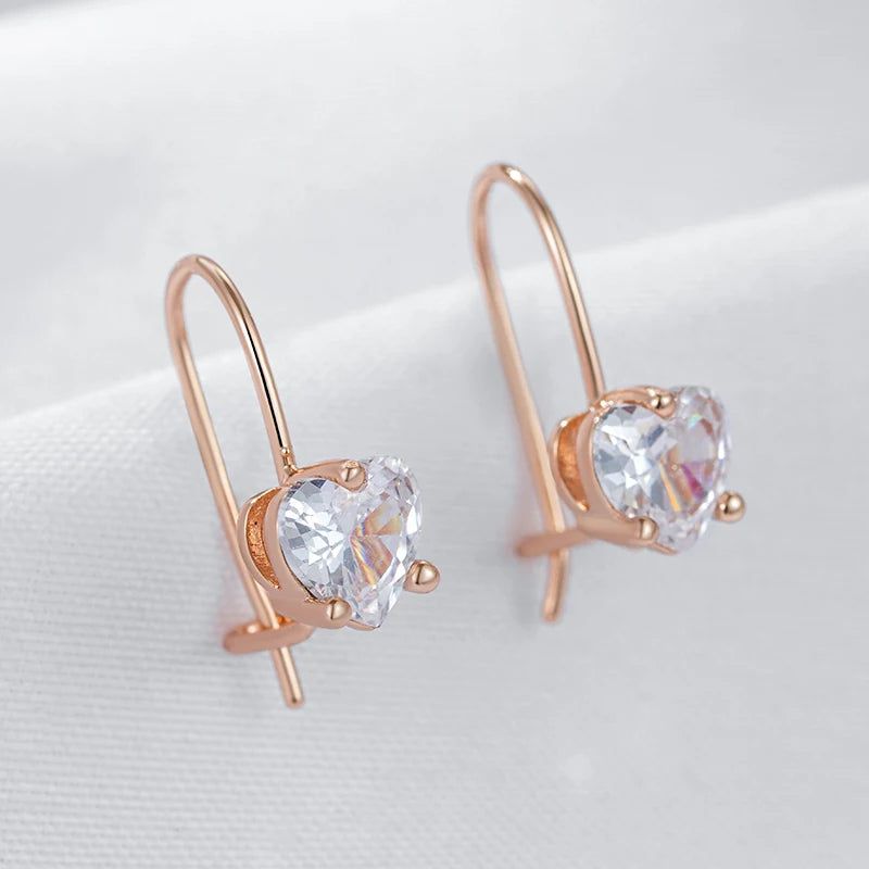 Trendy Rose Gold Children's Earrings with Shiny Natural Zircon for Fashionable Kids