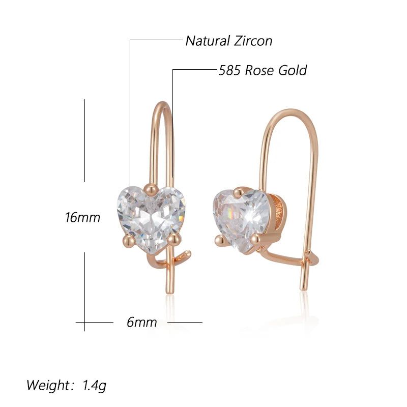 Trendy Rose Gold Children's Earrings with Shiny Natural Zircon for Fashionable Kids