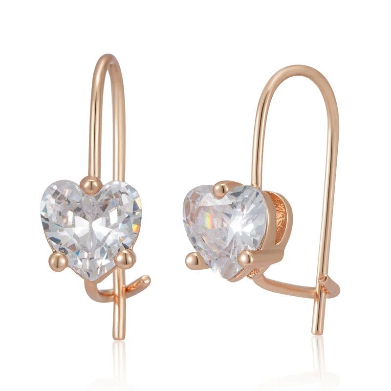 Trendy Rose Gold Children's Earrings with Shiny Natural Zircon for Fashionable Kids