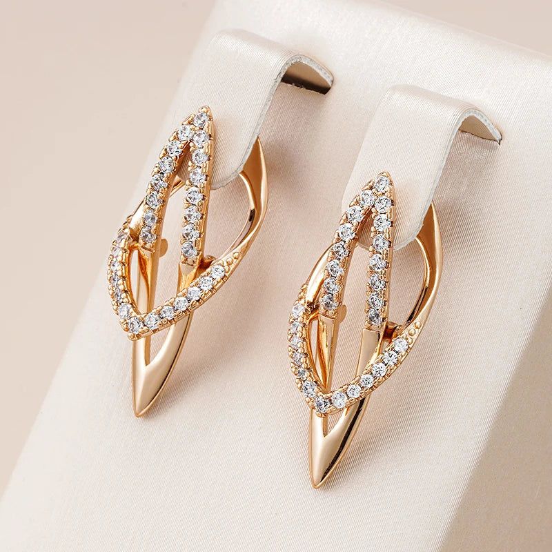 Trendy Rose Gold Color Natural Zircon Dangle Earrings with Unique Micro-set Design