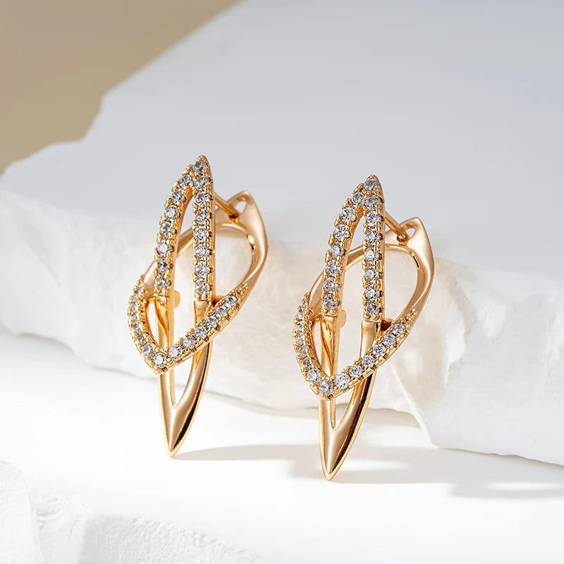 Trendy Rose Gold Color Natural Zircon Dangle Earrings with Unique Micro-set Design