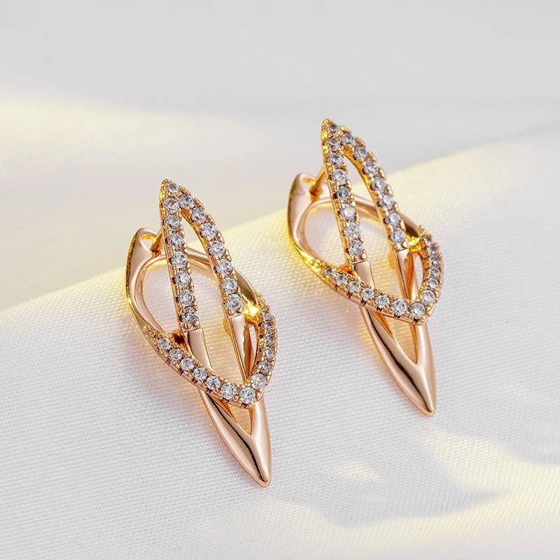 Trendy Rose Gold Color Natural Zircon Dangle Earrings with Unique Micro-set Design