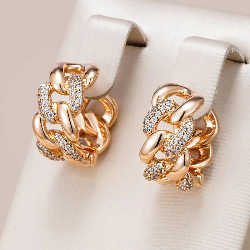 Trendy Rose Gold Color Zircon Chain Hoop Earrings - High-Quality Fashion Jewelry