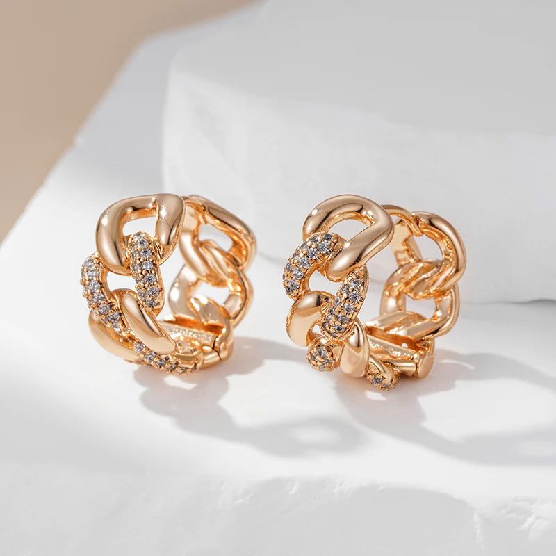 Trendy Rose Gold Color Zircon Chain Hoop Earrings - High-Quality Fashion Jewelry