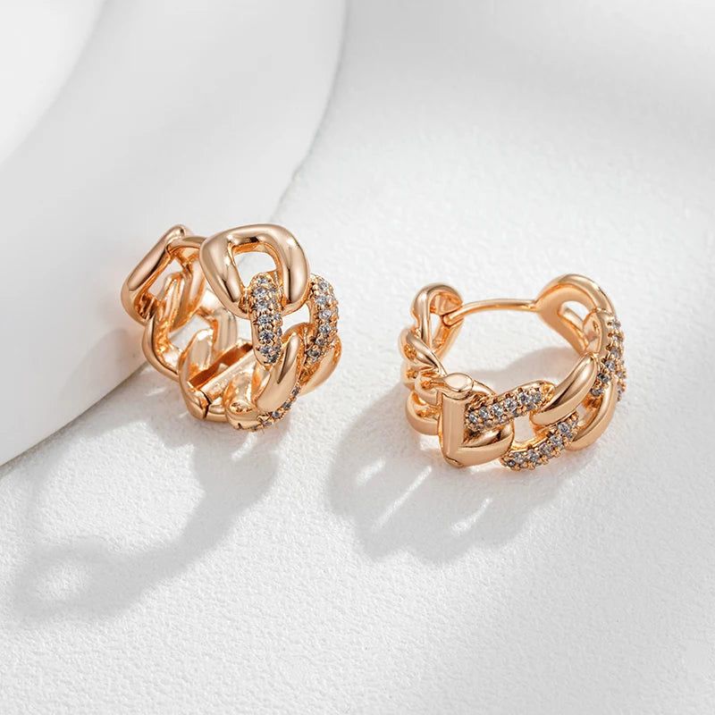 Trendy Rose Gold Color Zircon Chain Hoop Earrings - High-Quality Fashion Jewelry