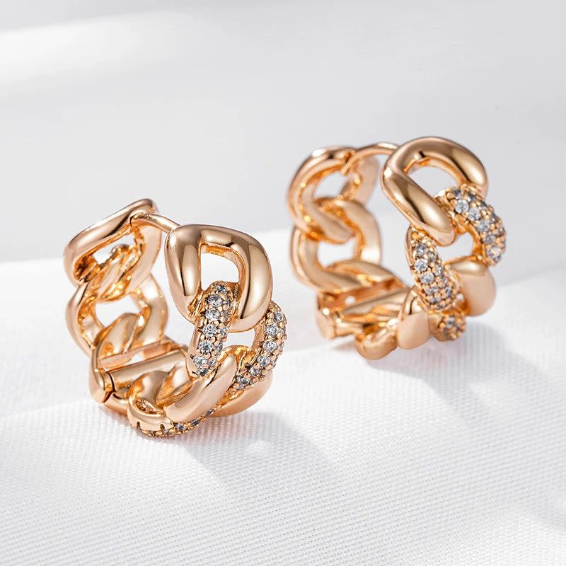 Trendy Rose Gold Color Zircon Chain Hoop Earrings - High-Quality Fashion Jewelry