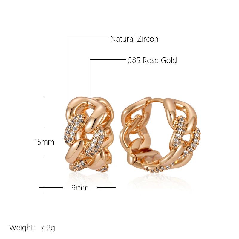 Trendy Rose Gold Color Zircon Chain Hoop Earrings - High-Quality Fashion Jewelry