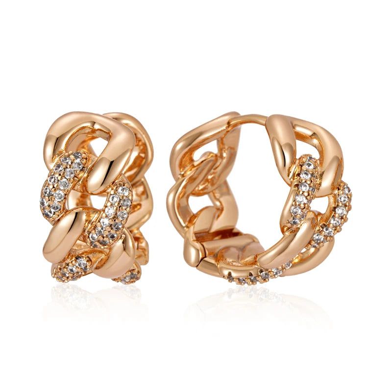 Trendy Rose Gold Color Zircon Chain Hoop Earrings - High-Quality Fashion Jewelry