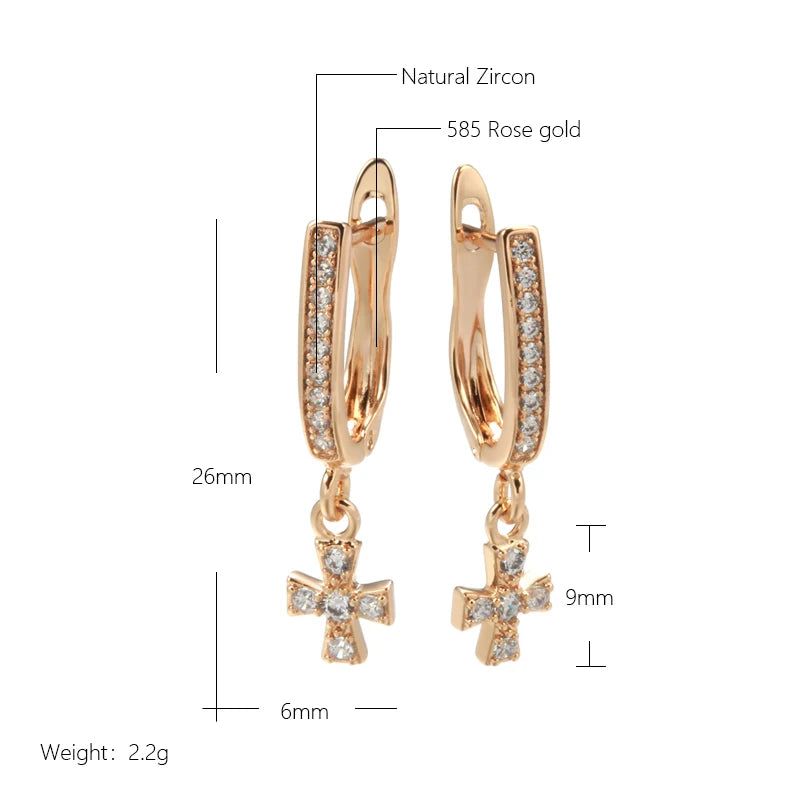 Trendy Rose Gold Cross Dangle Earrings with Crystal Accents - Luxury Couple Jewelry